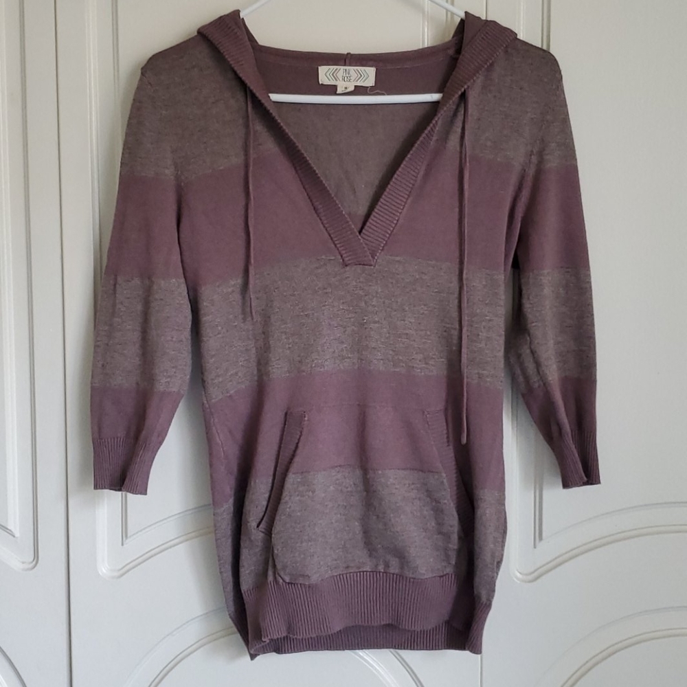 Brown Stripped pocketed 3/4 sleeve Hoodie